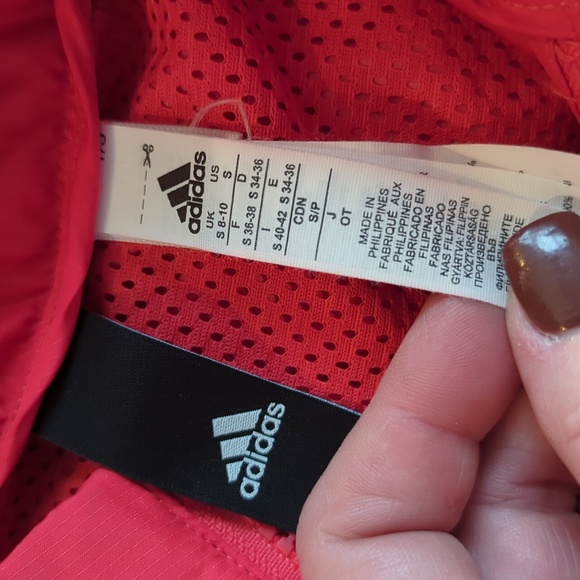 Adidas Logo Windbreaker Color Block Red Peach Track Nylon Jacket Size M Vented - Picture 2 of 7